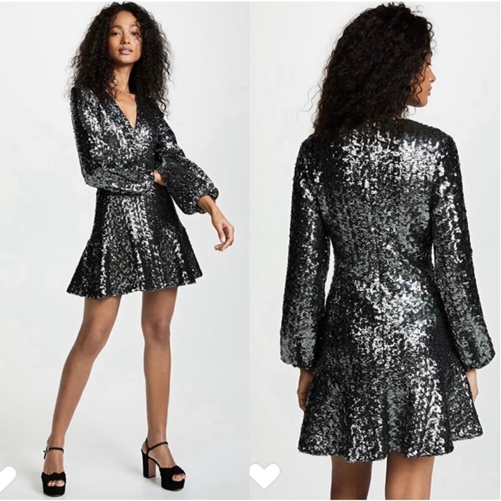 Alexis Renada Sequin Long Sleeve Mini Dress NWT in Gunmetal Size Medium Silver